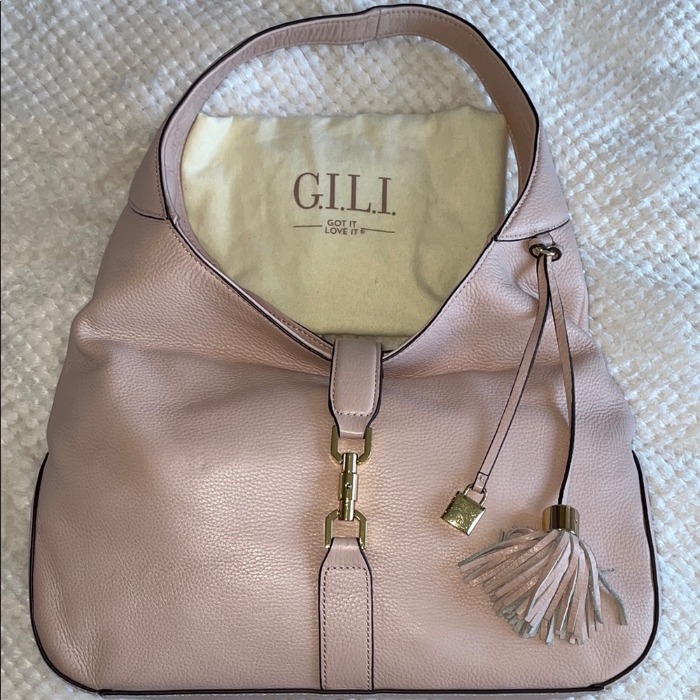 G.I.L.I. Pink Hobo Bag with Gold Accents